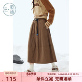 紫涵户外工装 a字半身裙 高腰宽松中长款 风纯色花苞裙子女冬季 新款