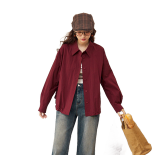 紫涵短款长袖衬衫外套女秋季新款通勤简约小个子宽松休闲翻领衬衣