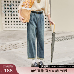 宽松高腰显瘦锥型休闲长裤 紫涵纯棉哈伦牛仔裤 时尚 新款 子 女春秋季