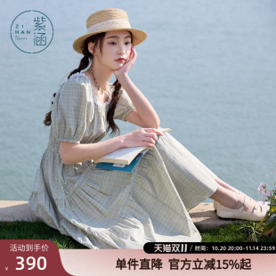 甜美收腰三层蛋糕长裙 新款 紫涵花边圆领泡泡袖 连衣裙女2025年夏季