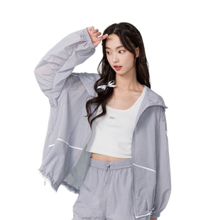 紫涵轻薄透气长袖外套女秋季新款运动休闲风通勤宽松连帽拉链上衣