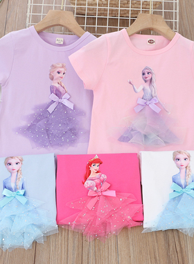 女童纯棉立体卡通公主短袖体t恤 26夏季儿童装宝宝小女孩半袖上衣