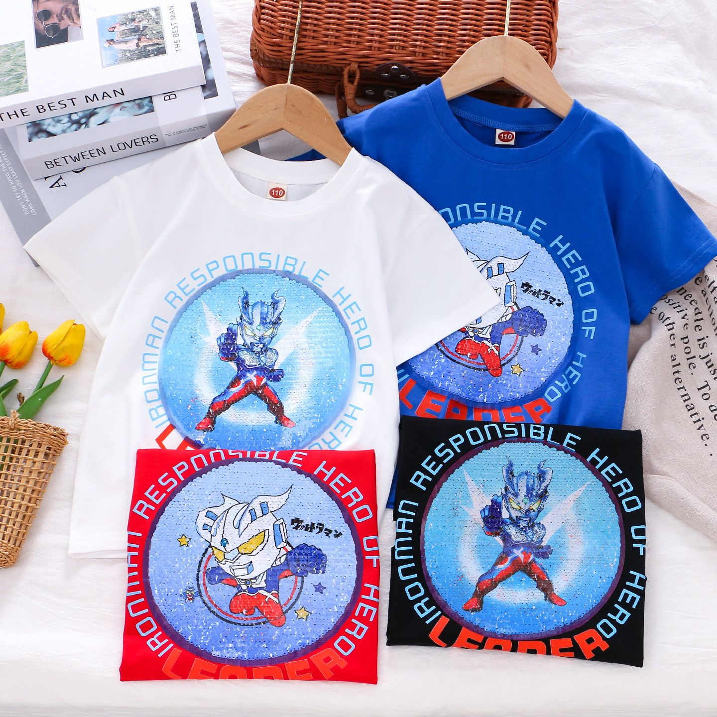 男童纯棉变色亮片短袖T恤 夏季薄款儿童装小男孩洋气卡通半袖上衣