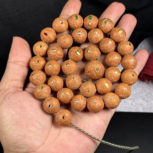 纯黄铜钉一颗代工镶嵌绿松银金凤眼星月菩提木质文玩手串高端定制