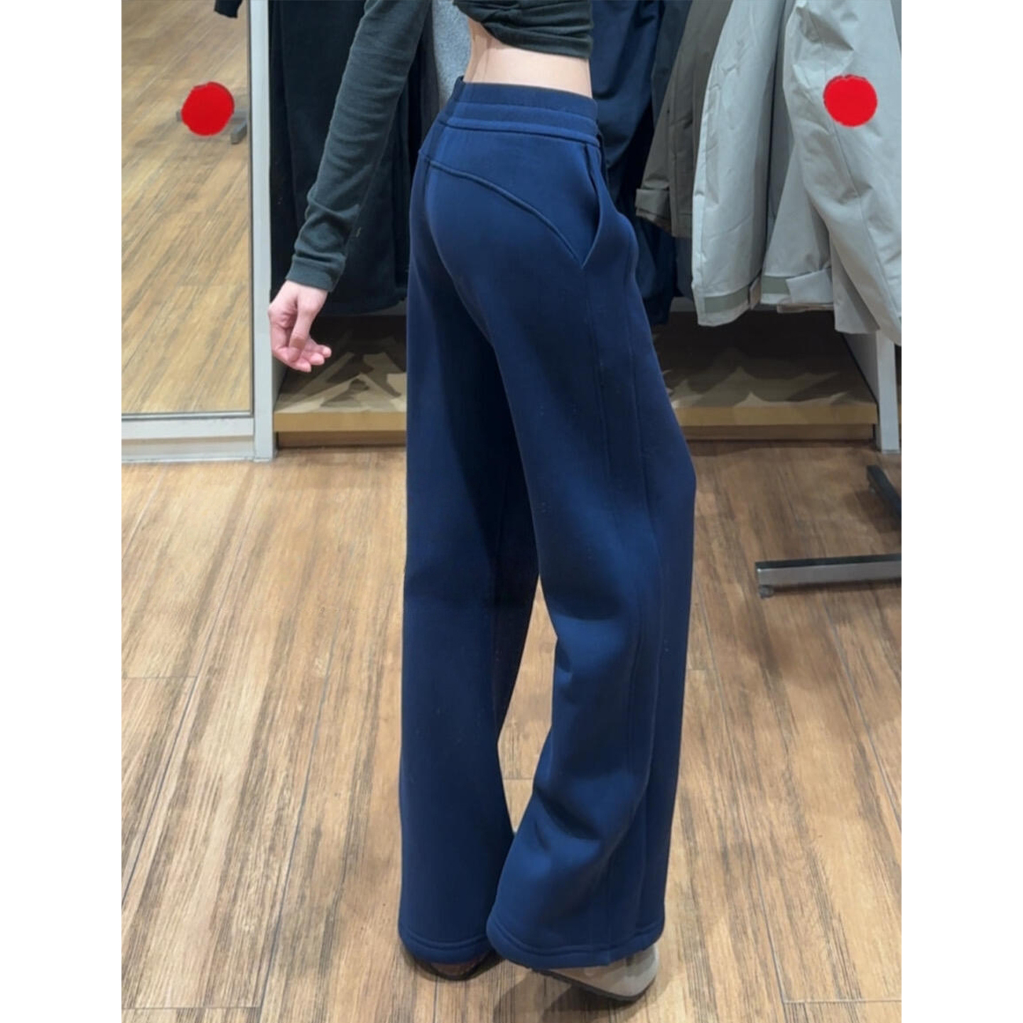 藏青色直筒运动lulu卫裤女秋冬2025新款高腰显瘦垂感加绒加厚裤子