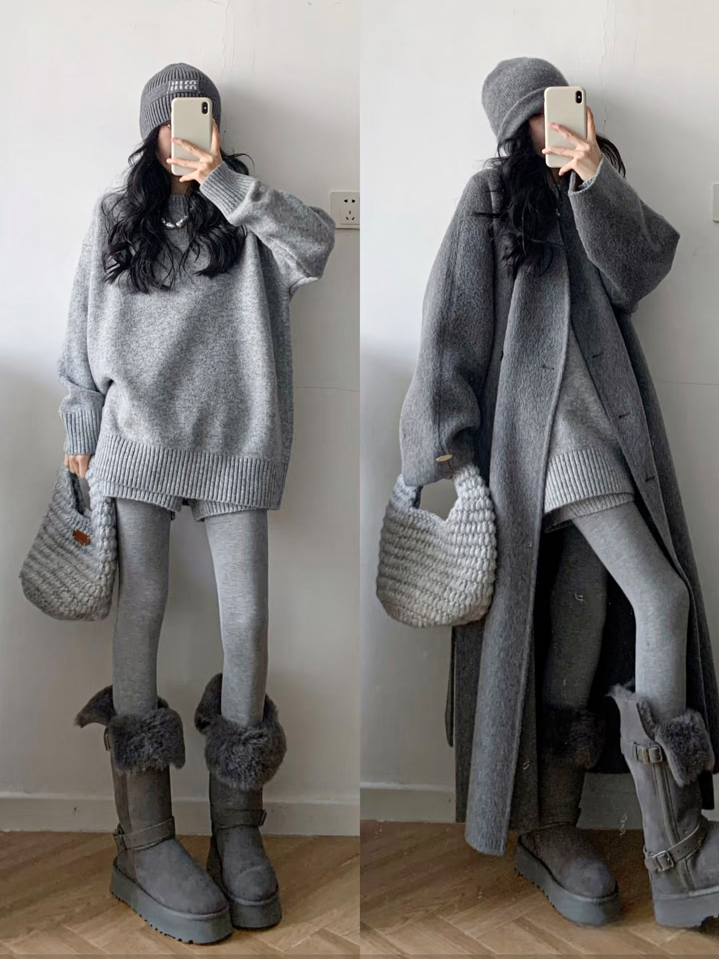 浅灰色加绒棉打底裤女2025新款秋冬高腰外穿配裙子加厚显瘦连脚裤