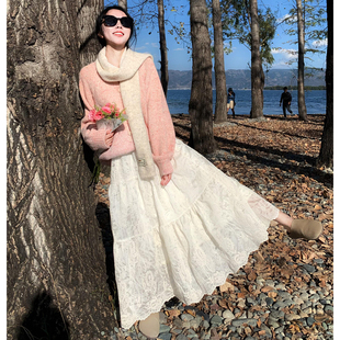 白色韩式蕾丝蛋糕裙女2026新款高腰A字半身裙温柔韩系风蓬蓬伞裙