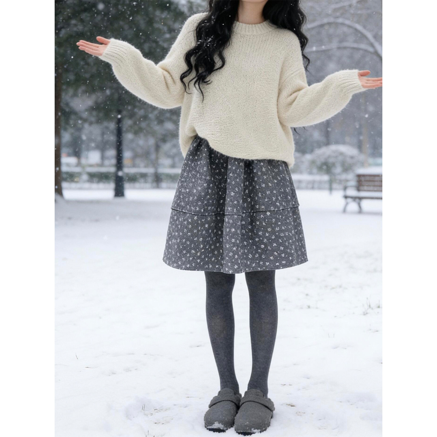 灰色韩系复古碎花毛呢短裙女春季2026年新款休闲加厚保暖A字中裙,女装/女士精品,半身裙,淘宝优惠券,粉丝福利购,淘宝优惠卷