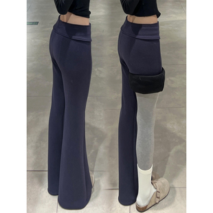 喇叭裤 藏青色垂感加绒加厚微喇裤 高腰显瘦修身 2025年新款 女秋冬季