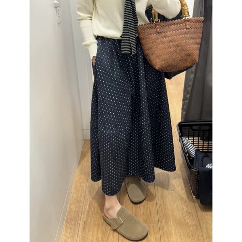 藏青色韩系波点南瓜裙子女2026年新款高腰显瘦A字裙小个子半身裙