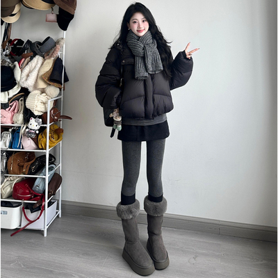 灰色加绒加厚含棉打底裤女秋冬2025新款高腰显瘦外穿踩脚连脚裤