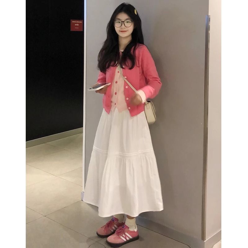 白色拼接蛋糕半身裙女2025年夏季温柔风气质大摆伞裙纯色a字长裙