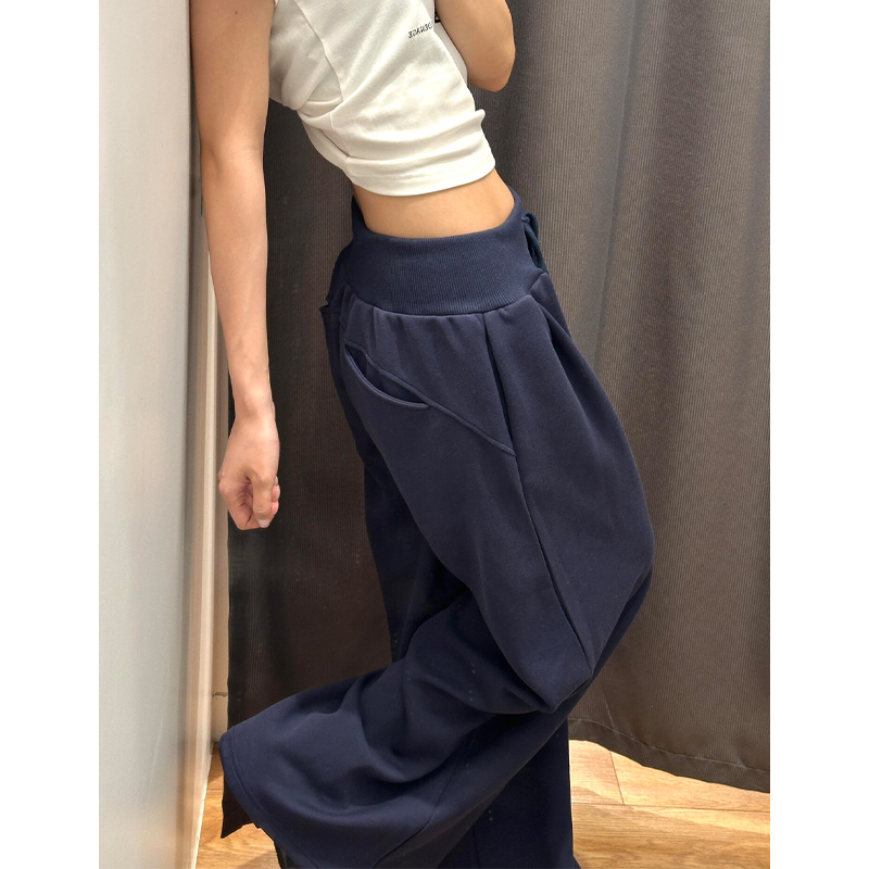 藏青色卫裤女2025年秋季高腰宽松显瘦hiphop休闲裤垂感直筒阔腿子