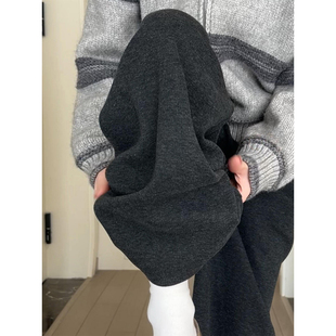 高腰显瘦垂感慵懒休闲裤 深灰色特厚加绒糯米阔腿裤 女秋冬2025新款