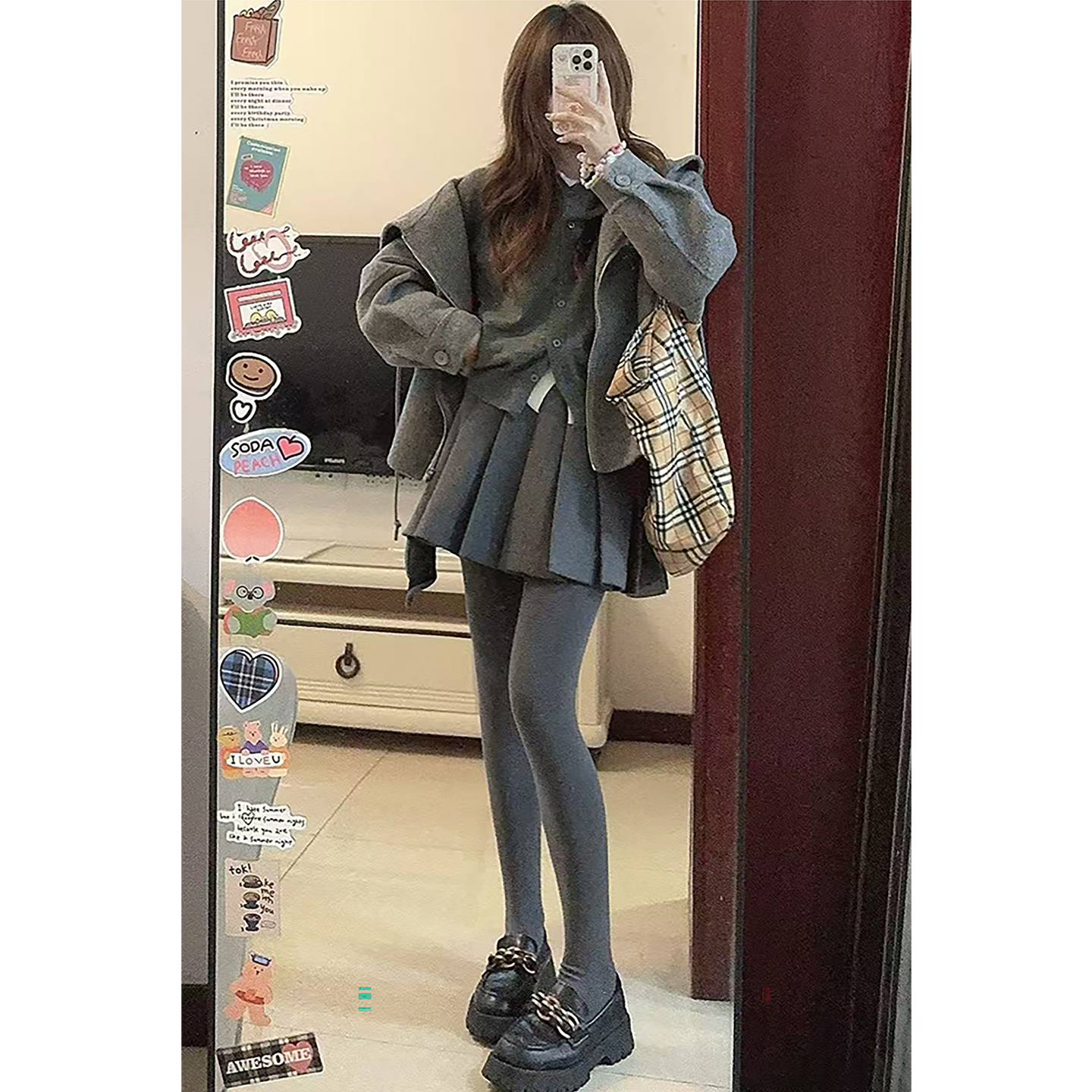 灰色竖条纹打底裤女2025新款高腰显瘦微压提臀连裤袜瘦腿保暖长裤