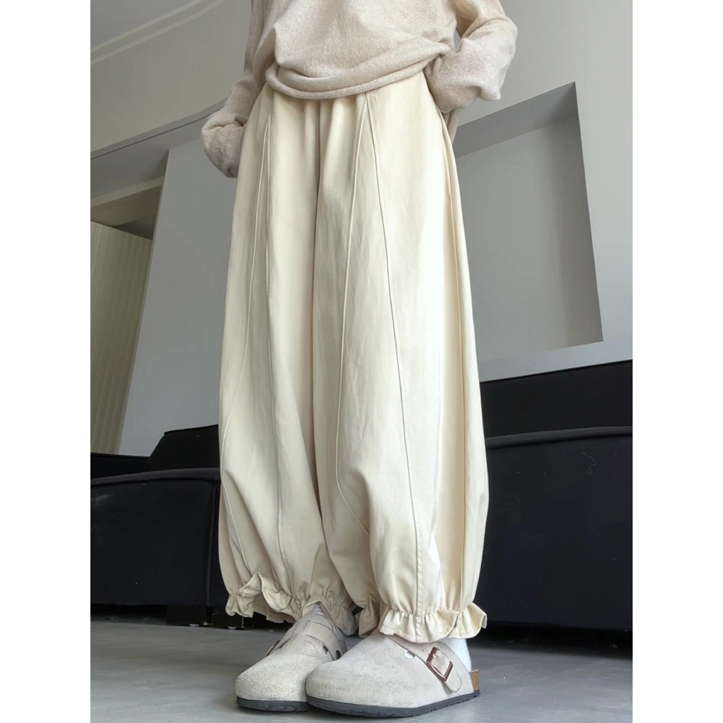 卡其色工装风灯笼裤女秋季2025新款高腰宽松显瘦小个子九分休闲裤,女装/女士精品,休闲裤,淘宝优惠券,粉丝福利购,淘宝优惠卷