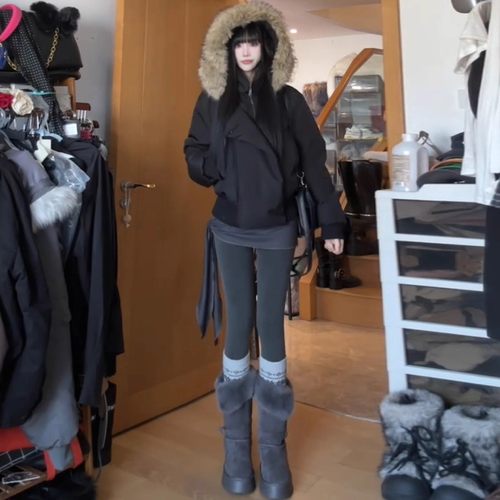 烟灰色加绒含棉踩脚打底裤女外穿秋冬2025新款高腰显瘦加厚连脚裤