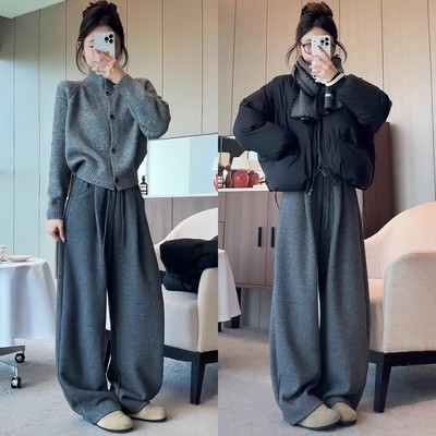 慵懒风小个子毛呢弯刀裤女秋冬2025新款高腰显瘦宽松阔腿裤休闲裤