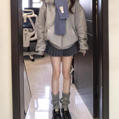 灰色西装百褶裙小个子jk短裙a字