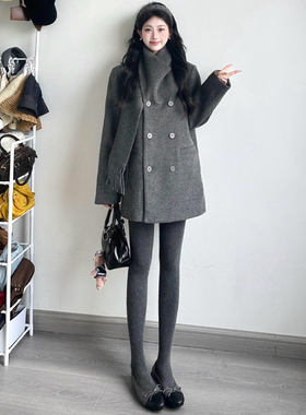 烟灰色含棉打底裤女秋冬季2025年新款高腰显瘦加绒外穿加厚连脚裤