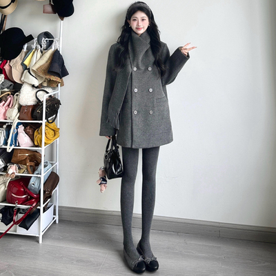 烟灰色含棉打底裤女秋冬季2025年新款高腰显瘦加绒外穿加厚连脚裤