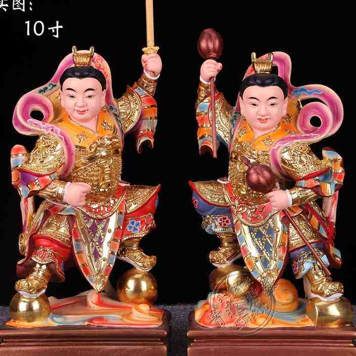 金吒木吒 哪吒咤三太子816寸 中坛元帅道教神像k金树脂佛像摆件