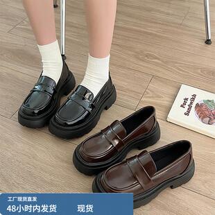 棕色小皮鞋女复古百搭圆头乐福鞋jk基础款制服鞋高跟鞋玛丽珍鞋子
