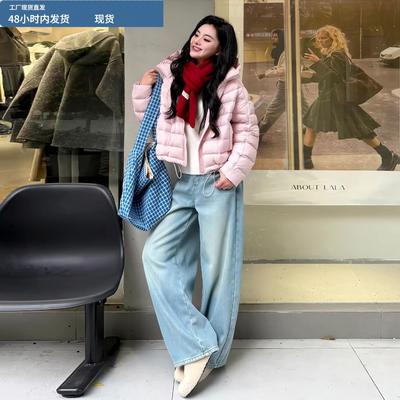 粉色泡芙排骨短款连帽羽绒棉服女2025冬季新款小个子宽松轻薄外套