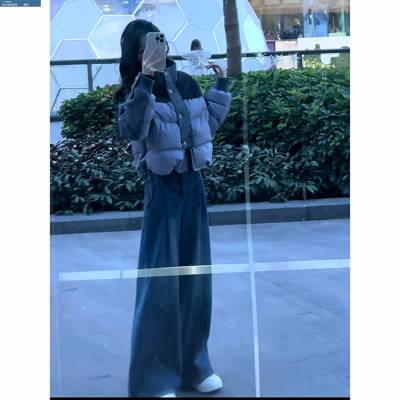 韩系时尚立领羊羔毛拼接羽绒服外套女2025冬季新款短款保暖羽绒服