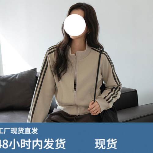 撞色条纹立领拉链卫衣女新款2025爆款时尚洋气独特漂亮的初冬外套
