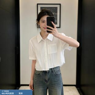 小众褶皱设计感宽松短款 日系翻领风琴褶短袖 新款 2026夏季 上衣 衬衫