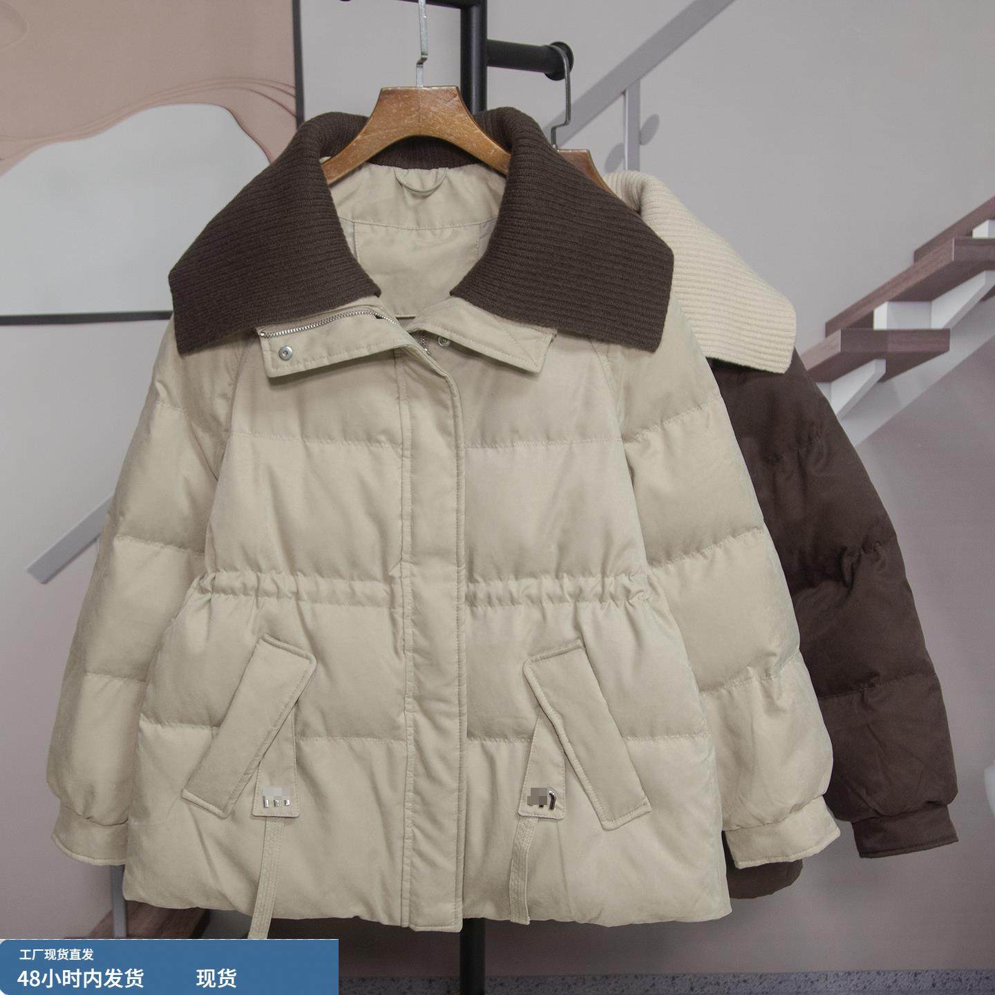 时尚翻领宽松中长款抽绳收腰棉服女2025冬季新款洋气百搭外套6065