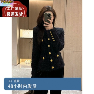 2024新款深秋初冬韩系穿搭名媛小香风黑色短款厚外套女气质高级感
