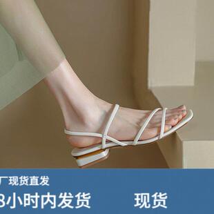 2026夏季新款百搭凉鞋仙女露趾细带粗跟性感中跟罗马韩版法式简约