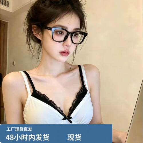 自留款推荐~蕾丝拼接蝴蝶结V领吊带背心女夏季新款辣妹风性感上衣