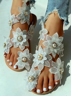 2023 Female flat sandals women slippers big size 43花朵凉鞋