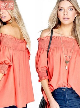 blouse women 2018summer casual chiffon slash neck shirts上衣