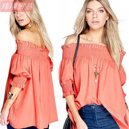 blouse women 2018summer casual chiffon slash neck shirts上衣