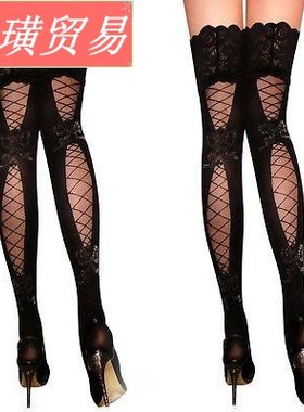 Sexy Lady Sheer Lace Top Stay Up Thigh High Hold-ups Fishnet