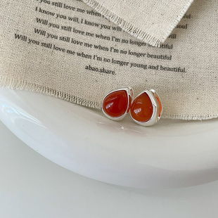 小众设计感水滴红玛瑙耳扣女轻奢复古优雅时尚气质百搭耳环耳饰