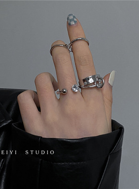 2024年新款冷淡风金属戒指套装女潮开口食指戒小众三件套韩版指环