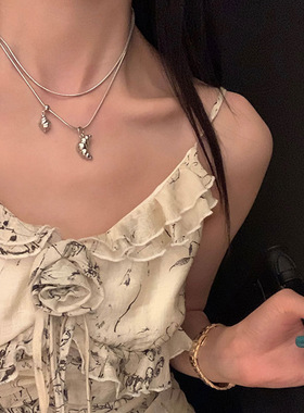 小众设计感牛角包双层项链女法式复古轻奢优雅时尚百搭颈链毛衣链