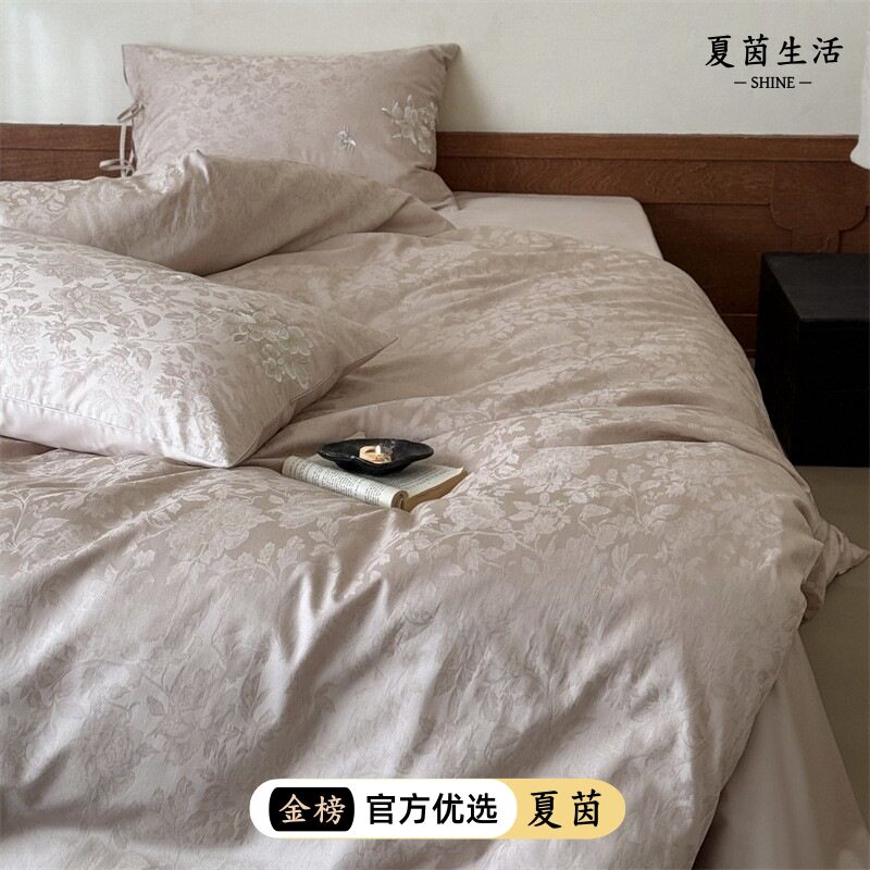 原创美学家居温柔花卉100s纯棉贡缎长绒棉四件套全棉精美提花床品