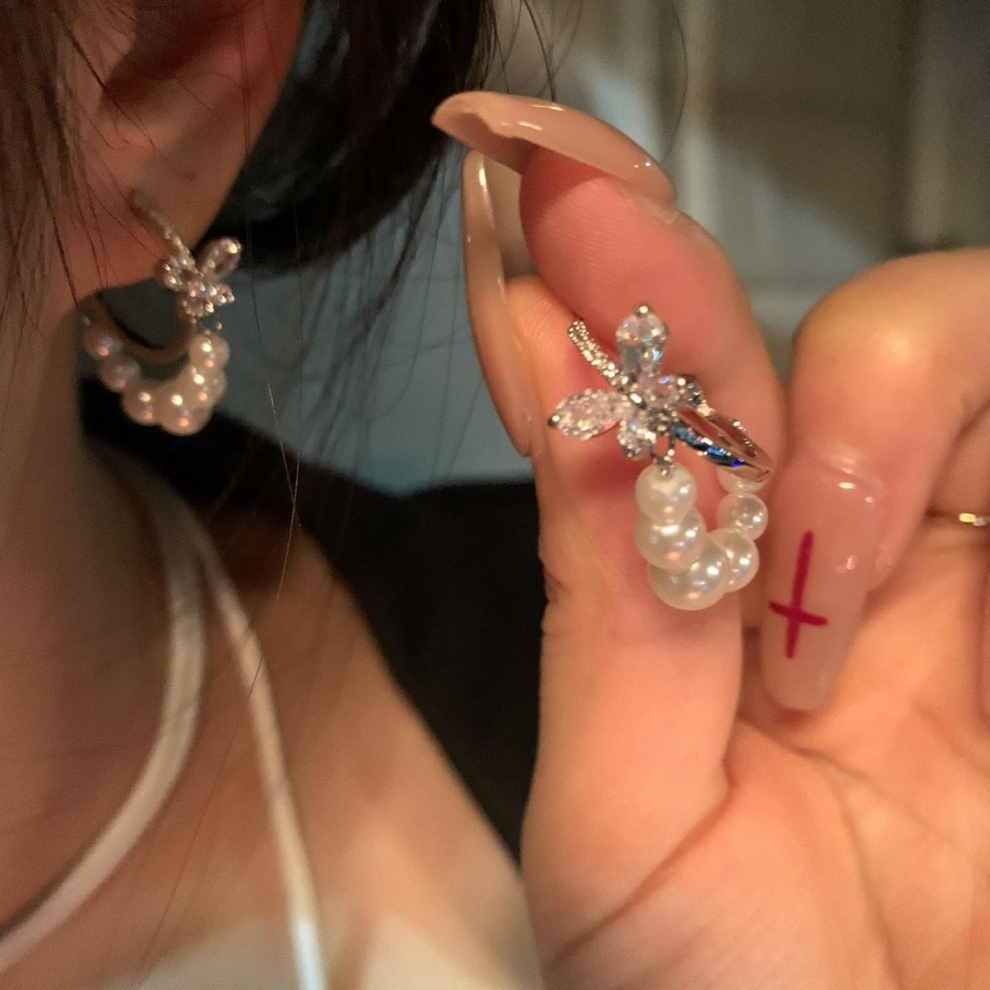 无限心动!锆石蝴蝶耳钉女纯银针