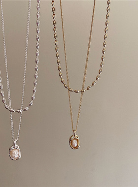 双层叠戴设计轻奢小众淡水珍珠项链女辣妹配饰时尚韩版淑女锁骨链