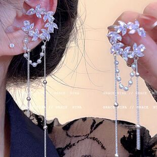 小众设计闪钻月亮流苏耳夹女无耳洞耳骨夹时尚感轻奢韩版气质耳饰