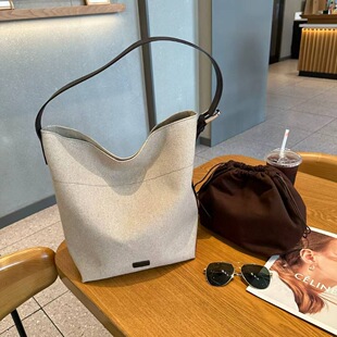 亚麻包新款女包时尚水桶包斜挎包单肩包女士包腋下包子母包25177