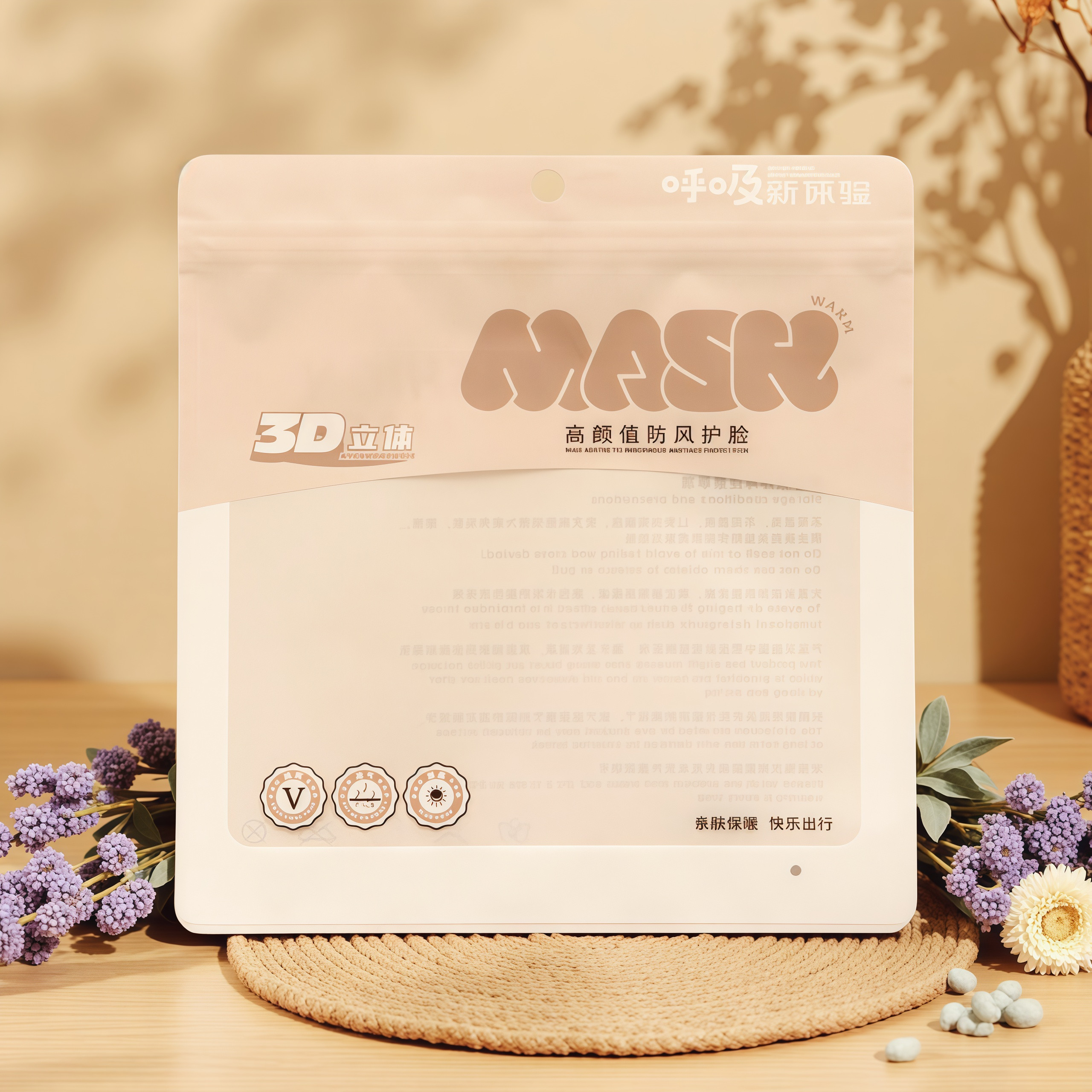 秋冬防风口罩包装袋亲肤保暖横款口罩透明自封袋3D立体防晒口罩袋