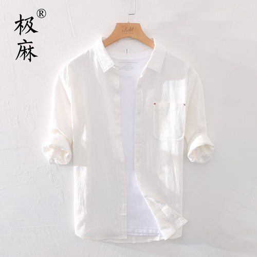 清新基础五分袖休闲苎麻衬衫