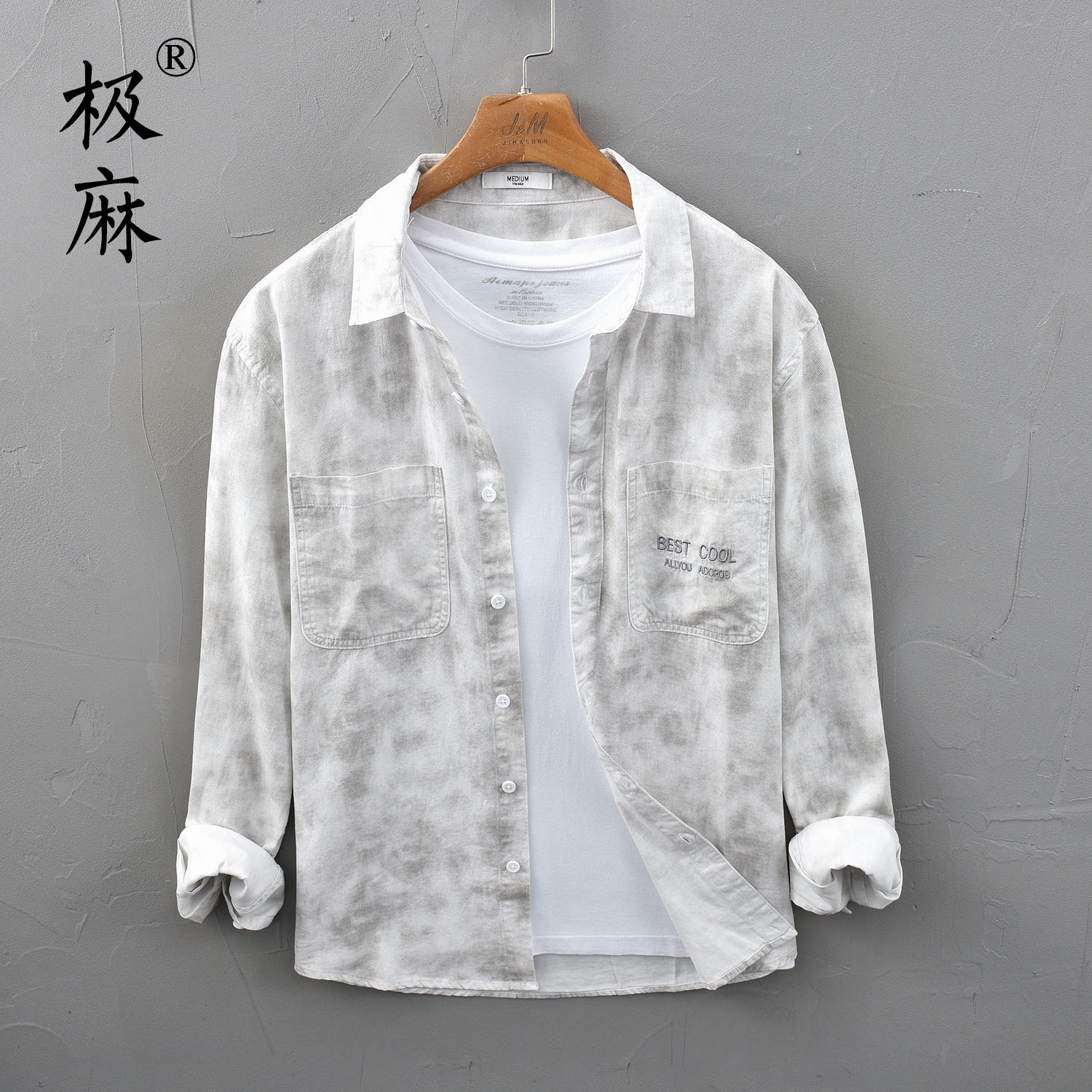 日系扎染刺绣休闲长袖衬衫